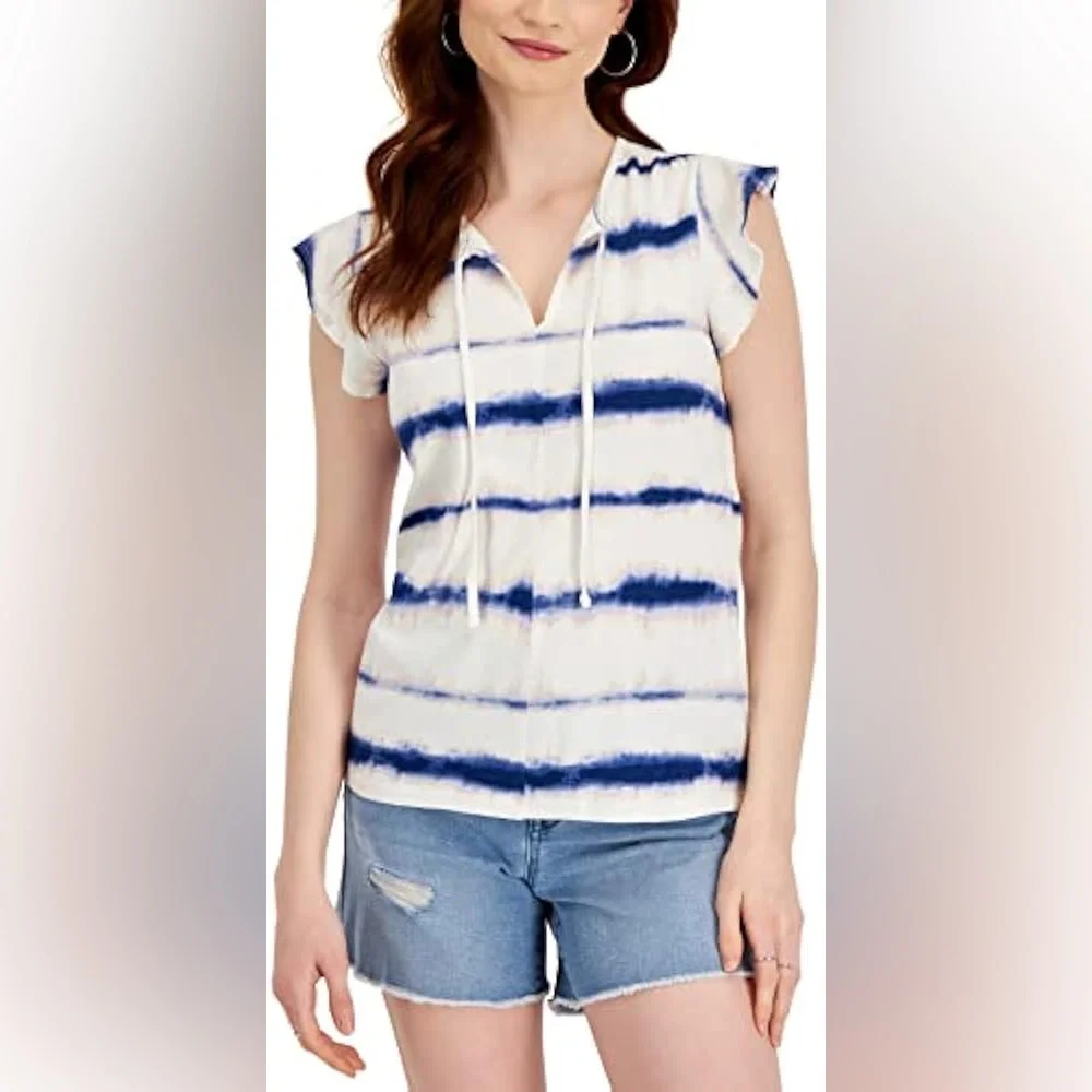 NWT Style & Co. Blue and White Tie Dye Stripes Top